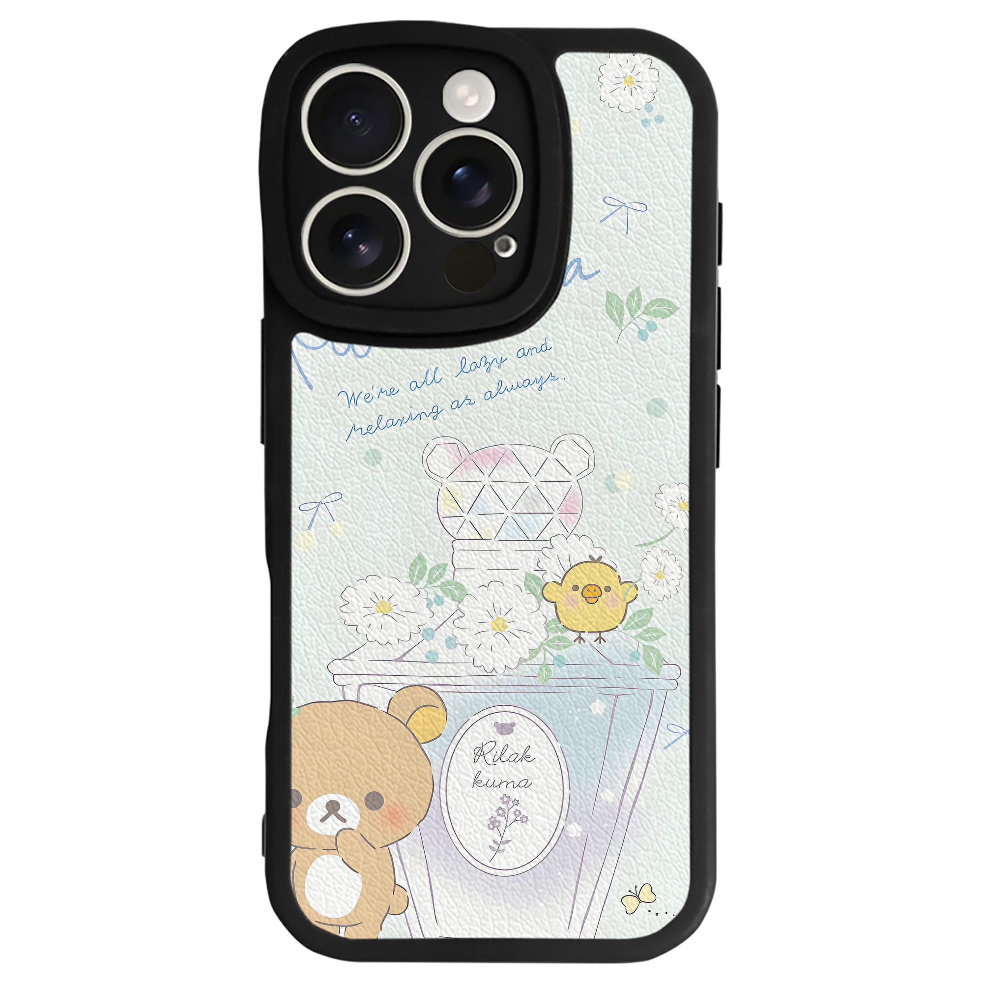 （画像用） リラックマ リラックマ キイロイトリ Rilakkuma Korilakkuma Kiiroitori 【iPhone 16シリーズ対応】シリコンスマホケース（レザー調） 材質：シリコン